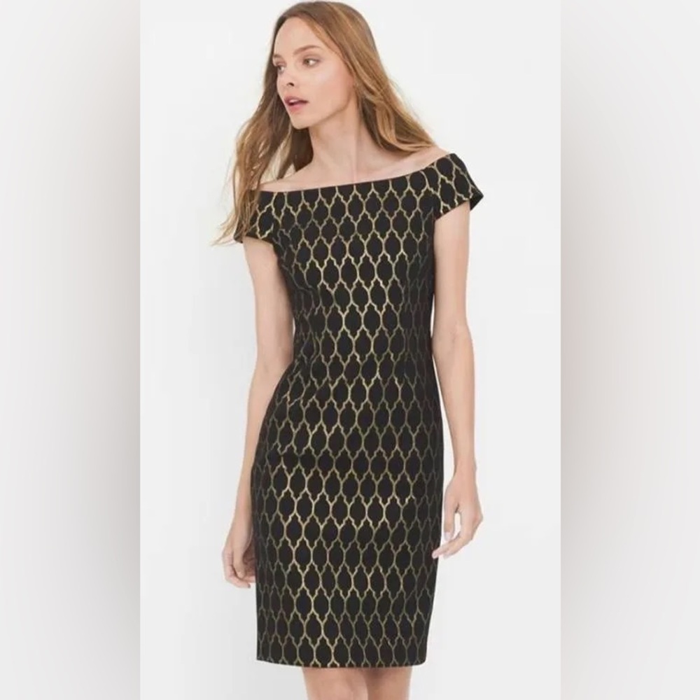 White House Black Market Jacquard Off the Shoulder Dress
